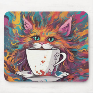 Vibrant Cat and Coffee Mouse Pad