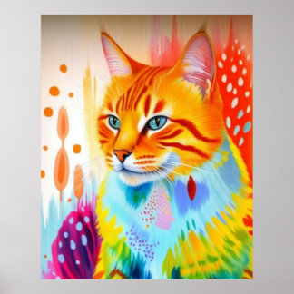 Vibrant Cat Art Poster – Bold and Colourful Design