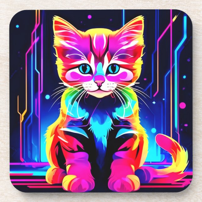 Vibrant Cat Artwork Coaster (Front)