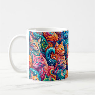 Vibrant Cat Dreamscape – Psychedelic Boho Coffee Mug