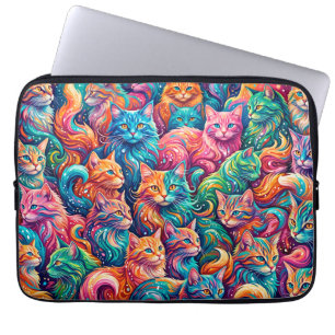 Vibrant Cat Dreamscape – Psychedelic Boho Laptop Sleeve