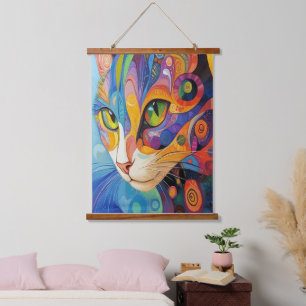 Vibrant Cat Face Hanging Tapestry
