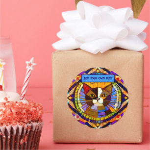 Vibrant Cat in mosaic tiles - colourful - add text Classic Round Sticker