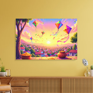 Vibrant celebration of festival with kites canvas print