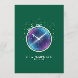 Vibrant Celestial Clock New Year's Eve 2026 Party Invitation