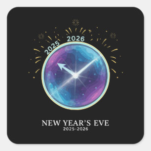 Vibrant Celestial Clock New Year's Eve 2026 Party Square Sticker