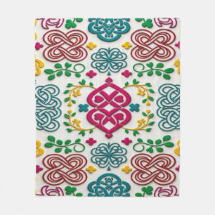 Vibrant Celtic Heart & Knot Floral Symphony Fleece Blanket