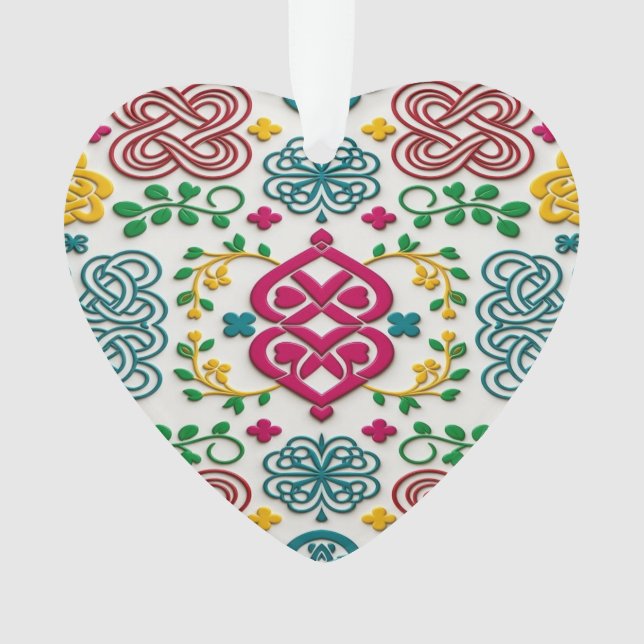 Vibrant Celtic Heart & Knot Floral Symphony Ornament (Front)