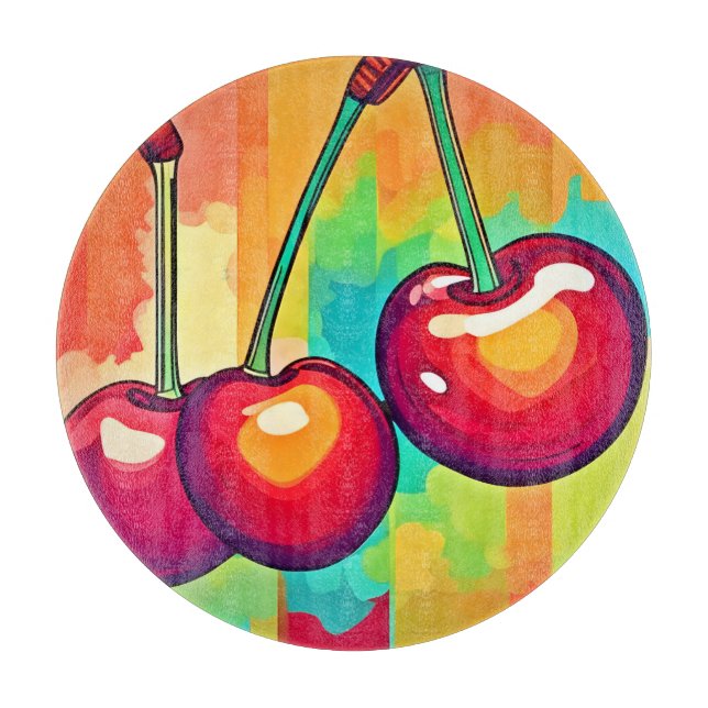 Vibrant Cherry Art Cutting Board (Front)
