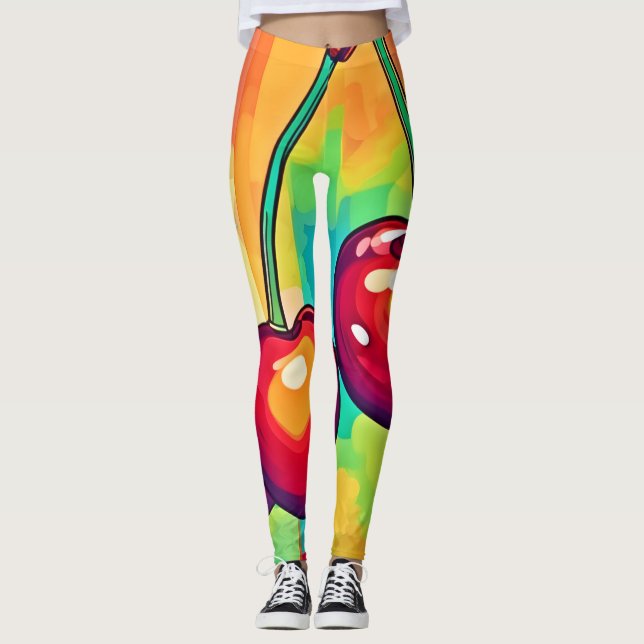 Vibrant Cherry Art Leggings (Front)