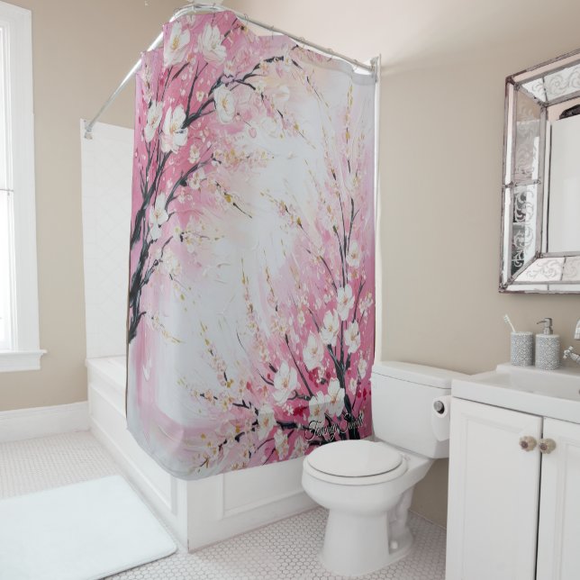 Vibrant Cherry Blossom Abstract Shower Curtain (In Situ)
