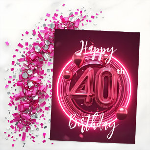 Vibrant Chic Neon Pink 40th Birthday  Postcard