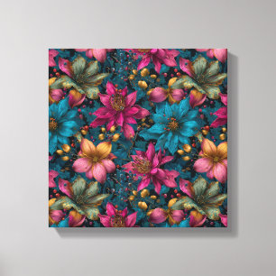 Vibrant Christmas Botanical Fantasy Pattern Canvas Print