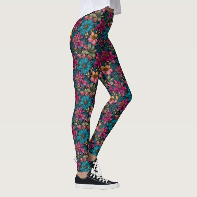 Vibrant Christmas Botanical Fantasy Pattern Leggings (Right)