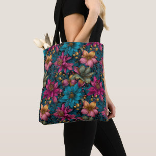 Vibrant Christmas Botanical Fantasy Pattern Tote Bag