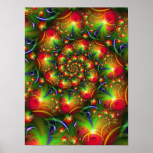 Vibrant Christmas Fractal Spiral Apple Harvest Poster