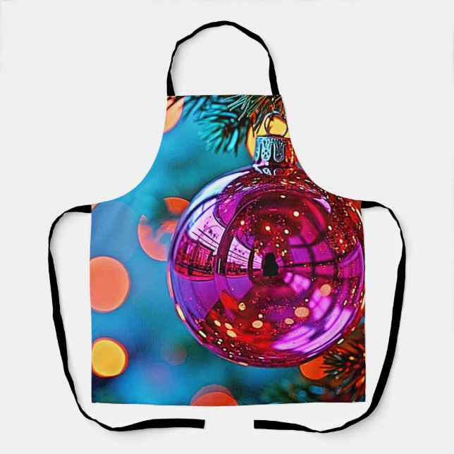Vibrant Christmas Ornament Sparkle Design Apron (Front)