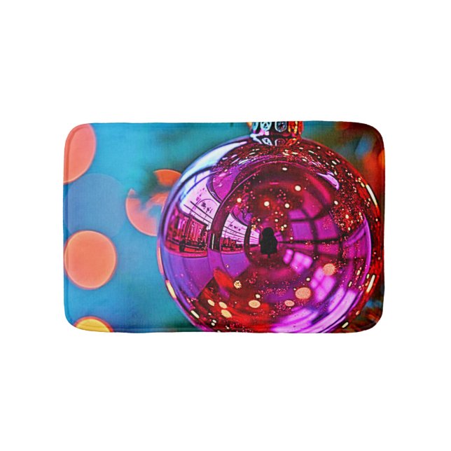 Vibrant Christmas Ornament Sparkle Design Bath Mat (Front)