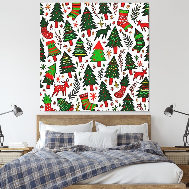 Vibrant Christmas Pattern Art Print (Insitu(Bedroom))