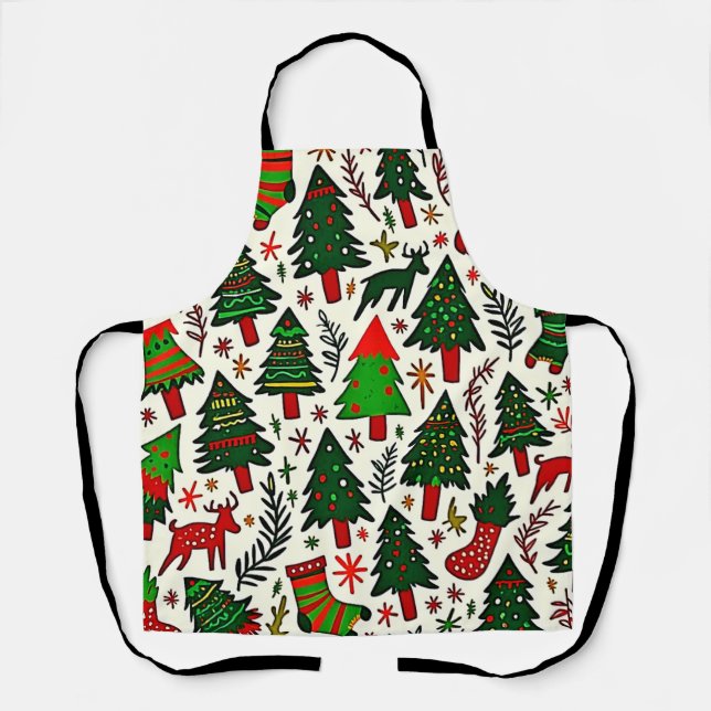 Vibrant Christmas Pattern Art Print Apron (Front)