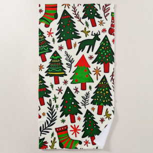 Vibrant Christmas Pattern Art Print Beach Towel