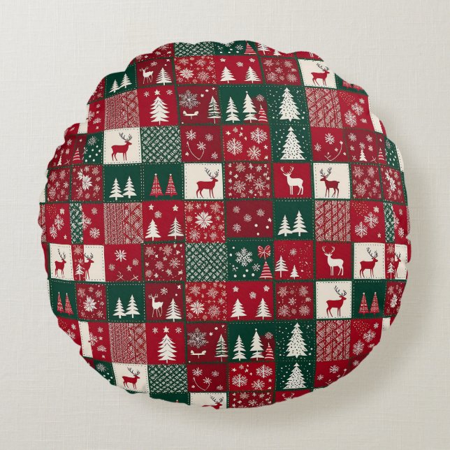 Vibrant Christmas Pattern Round Cushion (Front)