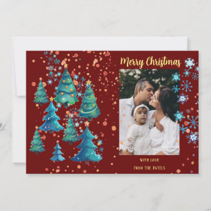 Vibrant  Christmas Tree  Forest Flat Holiday Card