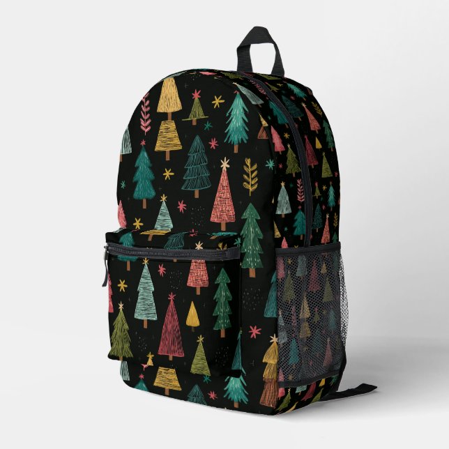 Vibrant Christmas Tree Forest Printed Backpack (Back Corner Right)