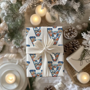 Vibrant Christmas Village Letter V Christmas Wrapping Paper