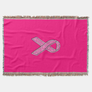 Vibrant Chrome Glitter Style Pink Ribbon Awareness Throw Blanket