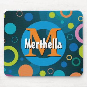 Vibrant Circles Rings Retro Personalised BLUE Mouse Pad