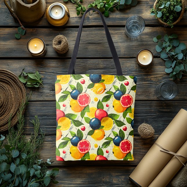 Vibrant Citrus and Berry & Personalised Initials Tote Bag (Creator Uploaded)