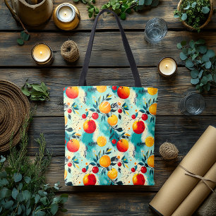 Vibrant Citrus and Cherry - Personalised Initials Tote Bag