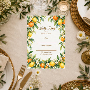 Vibrant Citrus Botanical Wedding RSVP Card