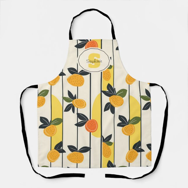 Vibrant Citrus Fruit Pattern with Green Leaves (2) Apron (Front)