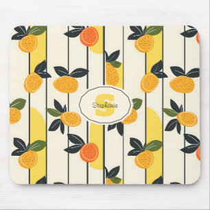 Vibrant Citrus Fruit Pattern with Green Leaves (2) Mouse Pad