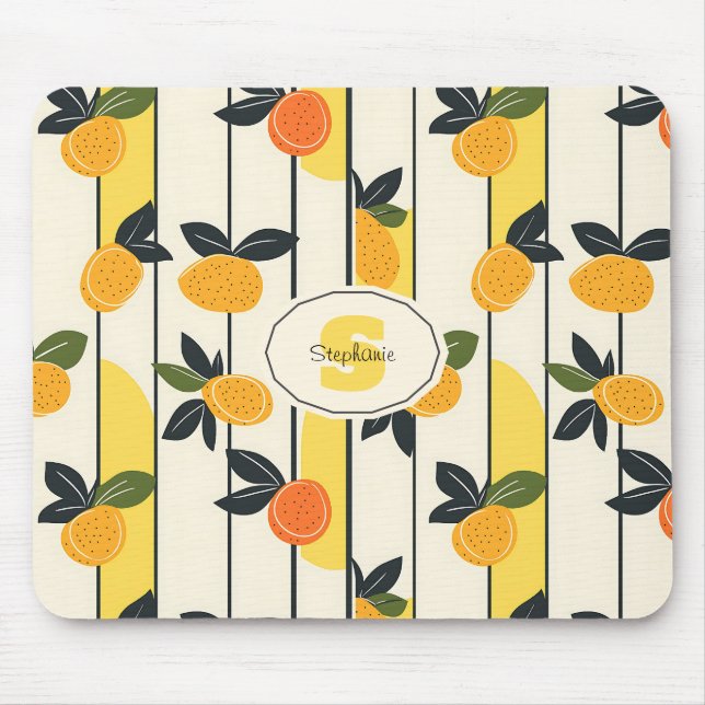Vibrant Citrus Fruit Pattern with Green Leaves (2) Mouse Pad (Front)