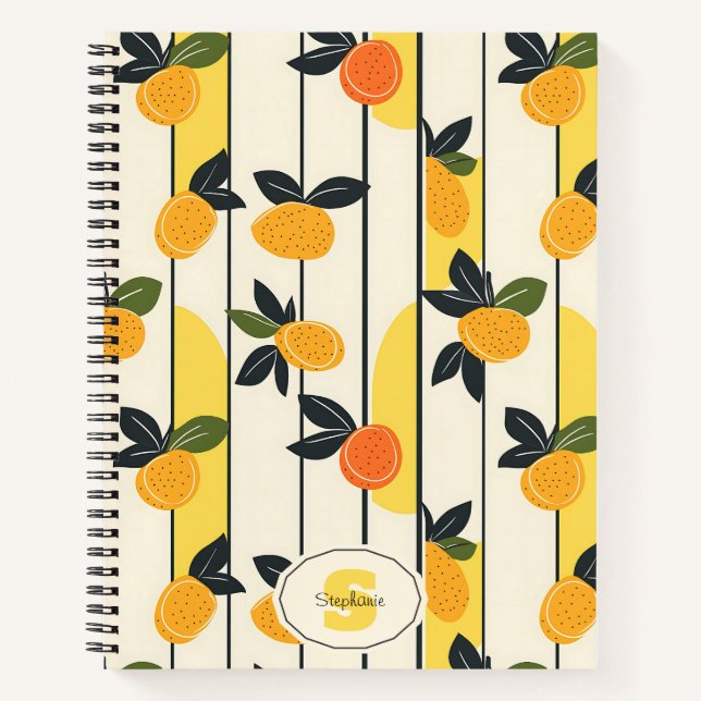 Vibrant Citrus Fruit Pattern with Green Leaves (2) Notebook (Front)