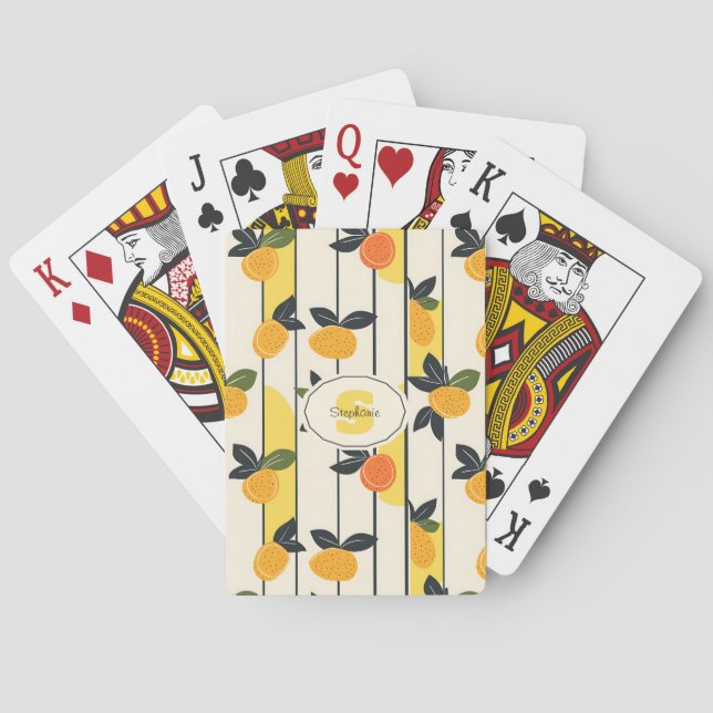 Vibrant Citrus Fruit Pattern with Green Leaves (2) Playing Cards (Back)