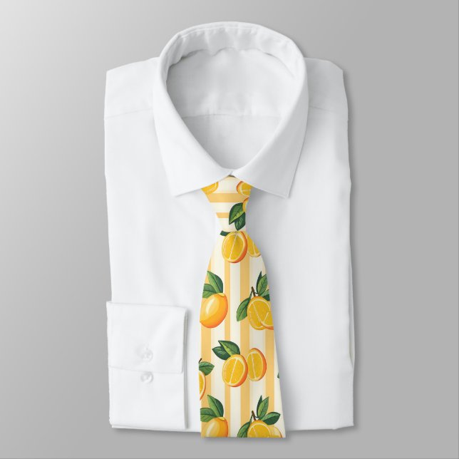 Vibrant Citrus Fruit Pattern with Green Leaves (3) Tie (Tied)