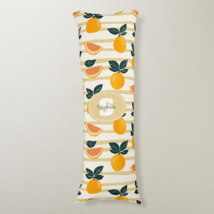 Vibrant Citrus Fruit Pattern with Green Leaves (4) Body Cushion