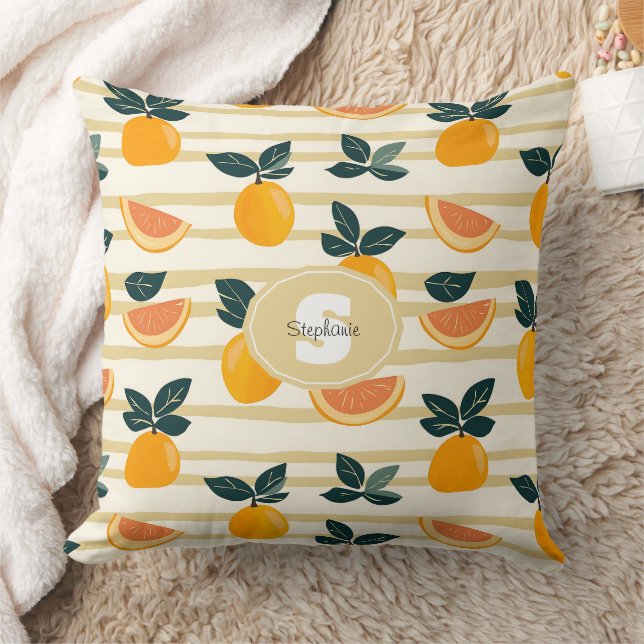Vibrant Citrus Fruit Pattern with Green Leaves (4) Cushion (Blanket)