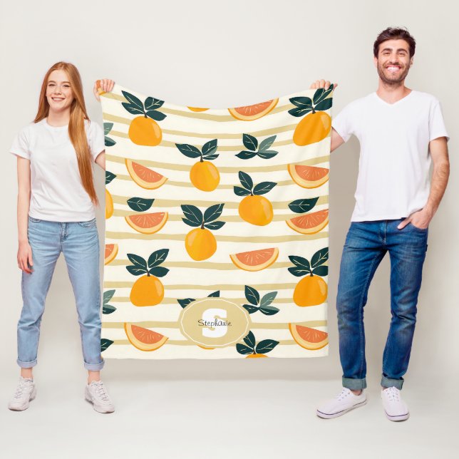 Vibrant Citrus Fruit Pattern with Green Leaves (4) Fleece Blanket (In Situ)