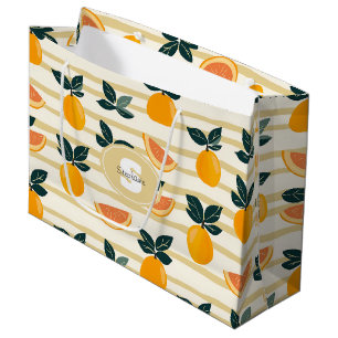 Vibrant Citrus Fruit Pattern with Green Leaves (4) Large Gift Bag