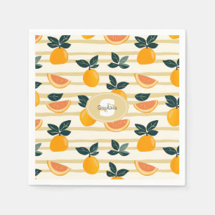 Vibrant Citrus Fruit Pattern with Green Leaves (4) Napkin