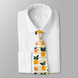 Vibrant Citrus Fruit Pattern with Green Leaves (4) Tie