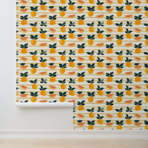 Vibrant Citrus Fruit Pattern with Green Leaves (4) Wallpaper