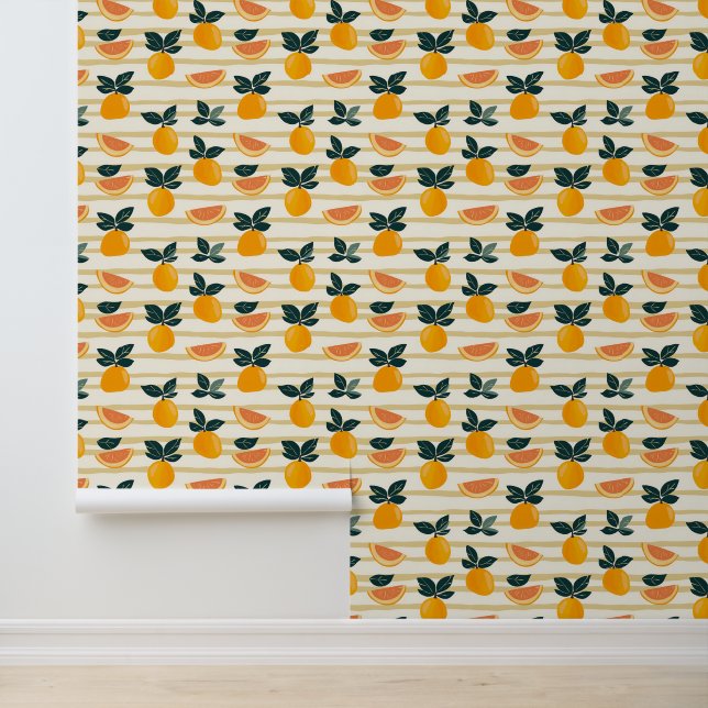 Vibrant Citrus Fruit Pattern with Green Leaves (4) Wallpaper (Application)