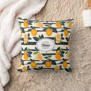 Vibrant Citrus Fruit Pattern with Green Leaves (5) Cushion
