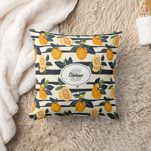 Vibrant Citrus Fruit Pattern with Green Leaves (5) Cushion (Blanket)